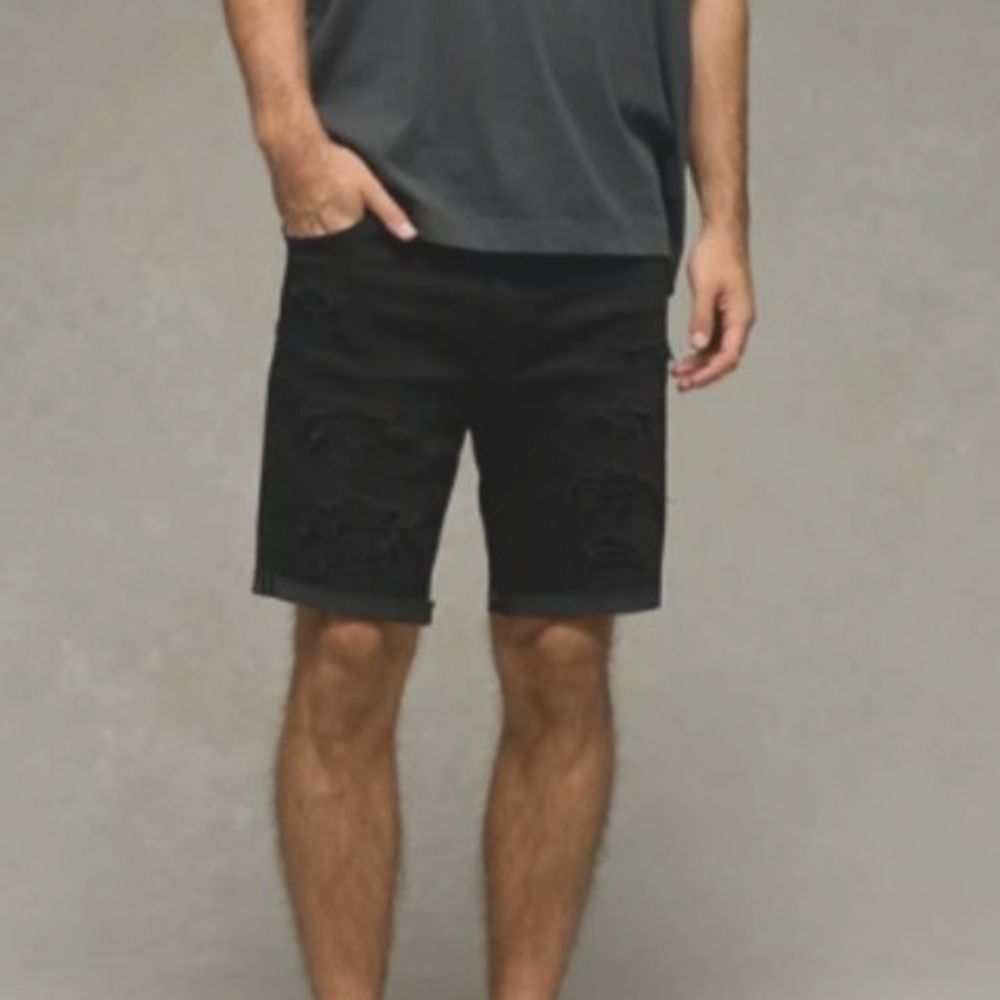 American Eagle Men's Black Airflex Distressed Jean Shorts Sz 34